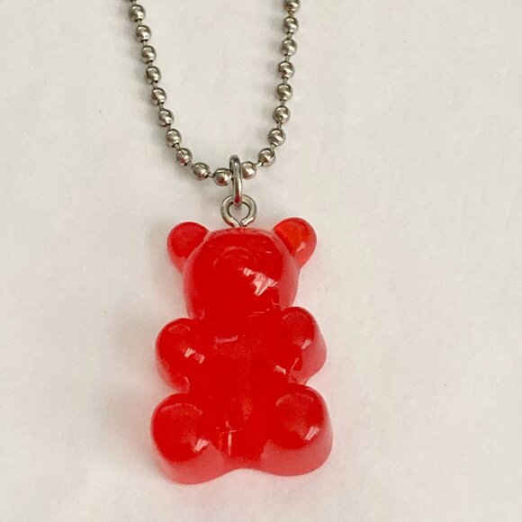 Gummy Bear Charm Necklace Cherry Red Resin 19" Ball Chain Ardene NWT Cute - Picture 4 of 9